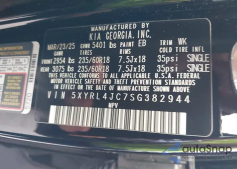 2025 Kia Sorento S z USA, uszkodzony, nr VIN 5XYRL4JC7SG382944